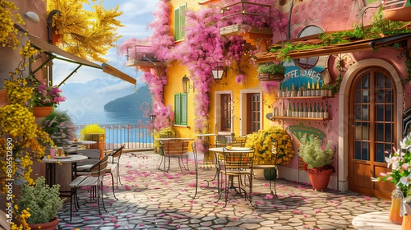 Obraz Colorful spring cafe, authentic atmosphere in Italy