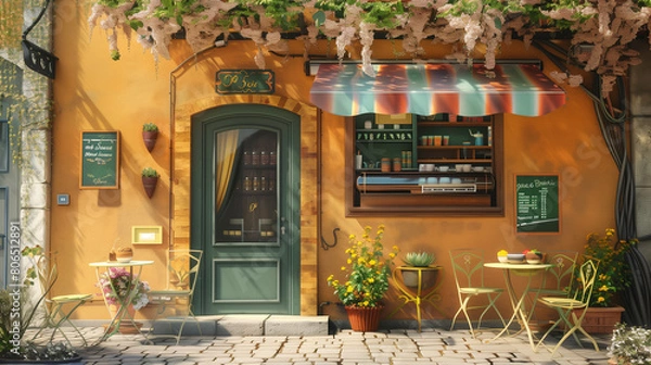 Obraz Colorful spring cafe, authentic atmosphere in Italy