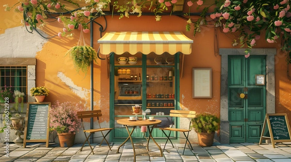Obraz Colorful spring cafe, authentic atmosphere in Italy