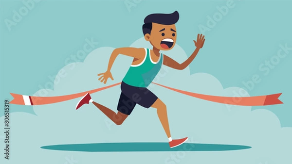 Fototapeta As the finish line approaches a runner with multiple sclerosis digs deep and summons a burst of speed crossing the line with triumphant tears in their. Vector illustration