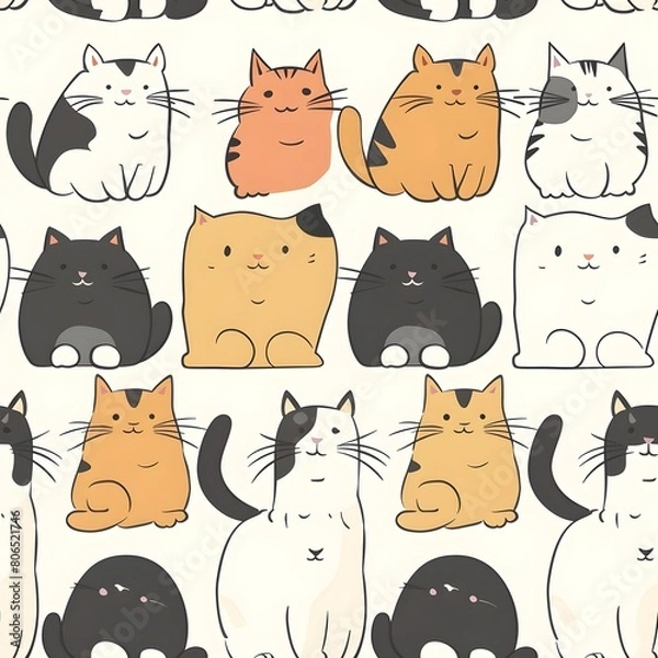 Fototapeta Seamless pattern with hipster cute cats
