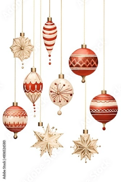 Fototapeta Set of Christmas baubles on white background. Vector illustration.