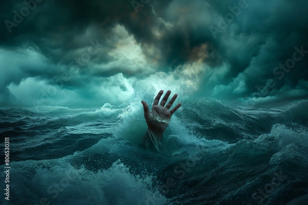 Obraz Hand rise from water of the sea as drown illustration