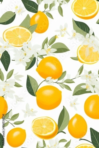 Fototapeta Tropical seamless pattern with citrus 