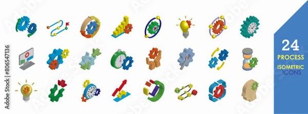 Fototapeta Set of Processing Optimization Workflow Related Vector Isometric Icons. Isometric icons pack. Vector illustration