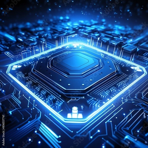 Fototapeta A stunning close-up photograph of a highly sophisticated computer motherboard, where the intricate circuitry and components are clearly visible