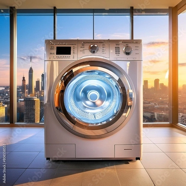 Fototapeta A futuristic, high-tech washing machine, designed with a sleek, minimalistic look