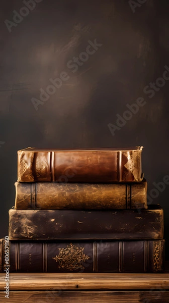 Fototapeta Stack of antique leather-bound books