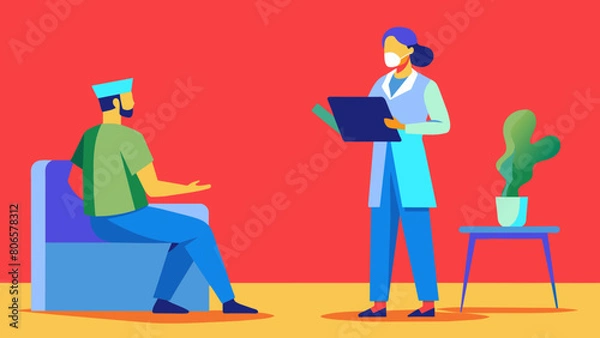 Fototapeta the doctor talks to the nurse, explains something, realistically