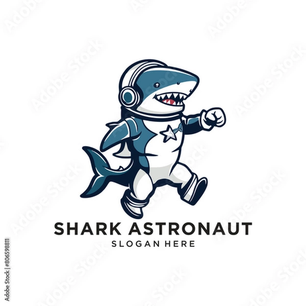 Obraz shark astronaut logo design vector illustration