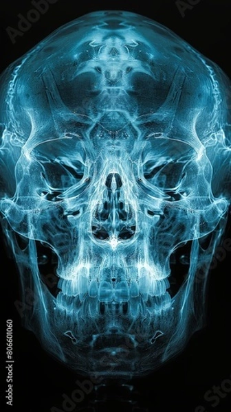 Fototapeta Detailed X-Ray of Human Skull, Exposing Cranial Structure Against Dark Background