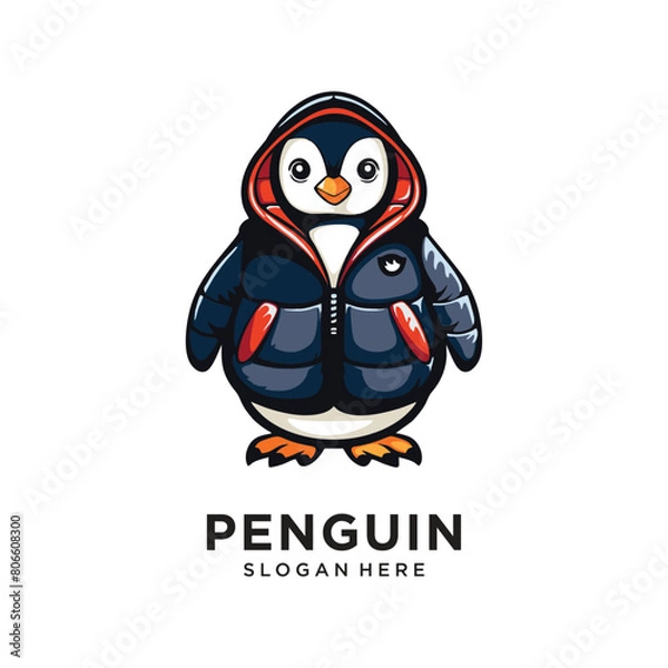 Fototapeta penguin with jacket logo design vector illustration