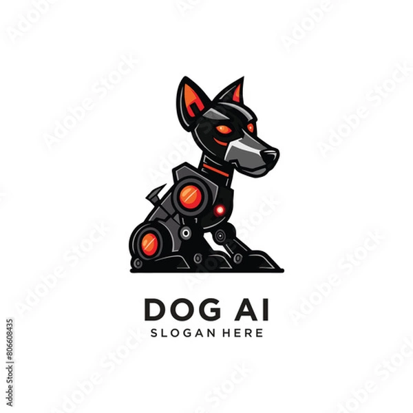 Obraz dog robot tech logo design vector illustration