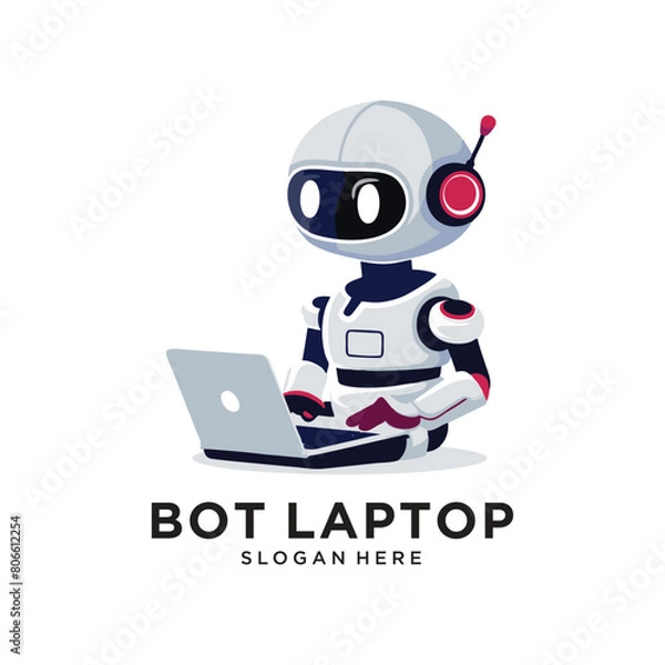 Obraz robot laptop logo design vector illustration