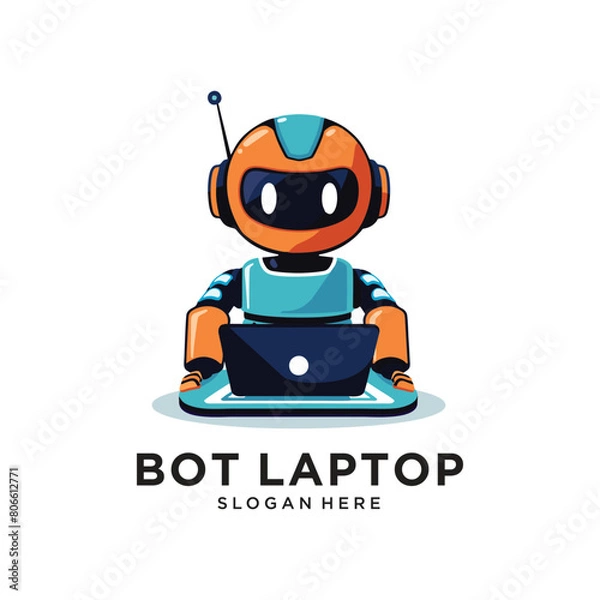 Obraz robot laptop logo design vector illustration