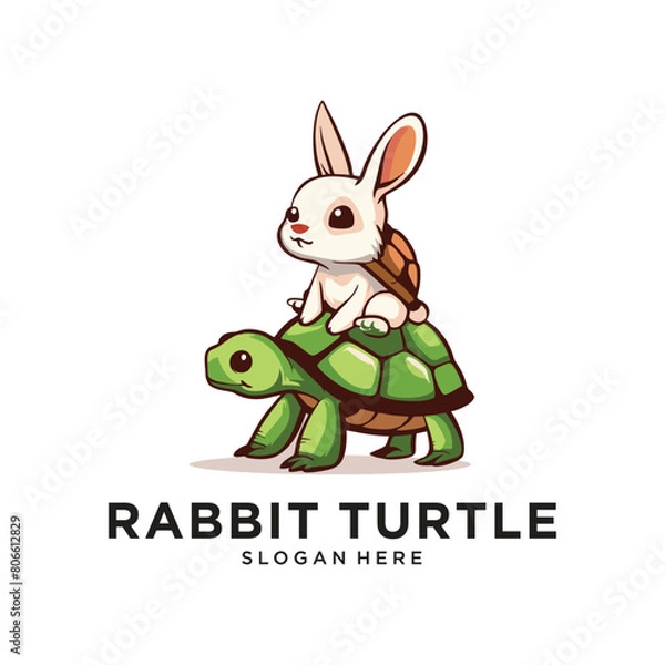 Fototapeta rabbit turtle logo design vector illustration