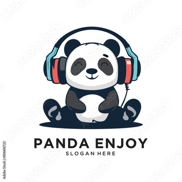 Obraz panda enjoy music logo design vector illustration