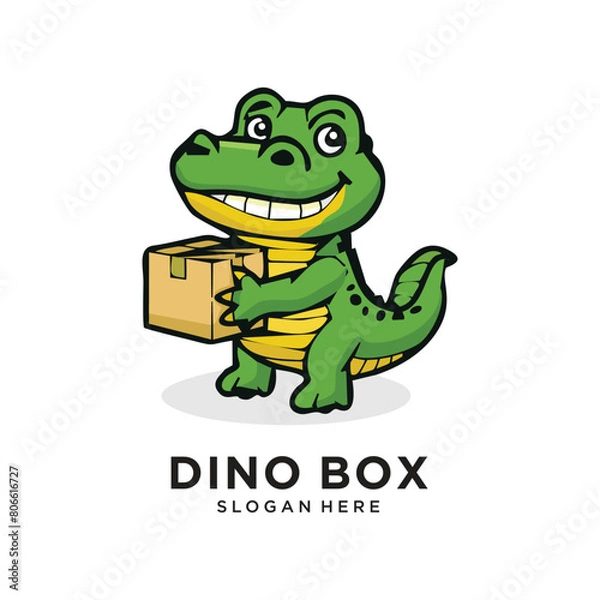 Fototapeta dinosaur hanging box logo design vector illustration
