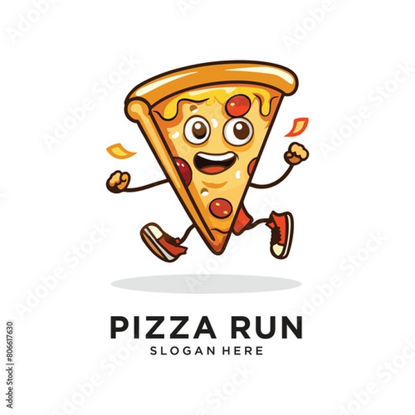 Obraz pizza run with smile logo design vector illustration
