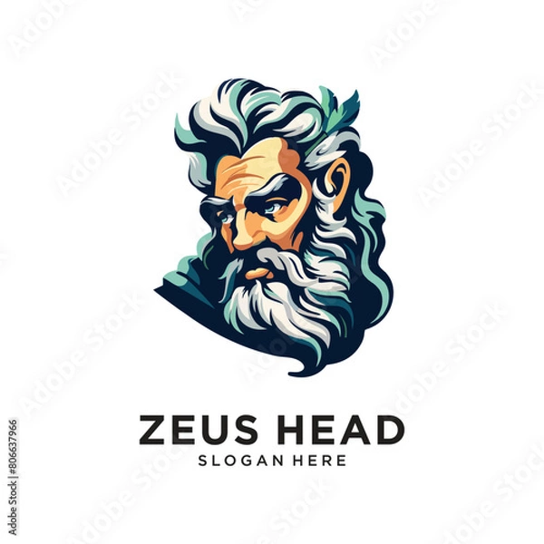 Obraz old zeus head character logo design vector