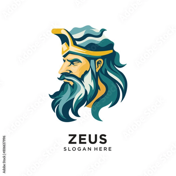 Obraz old zeus head character logo design vector