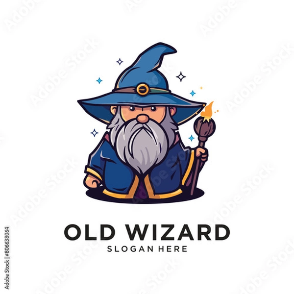 Obraz old wizard character logo design vector