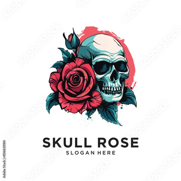 Obraz skull flower rose character logo design vector