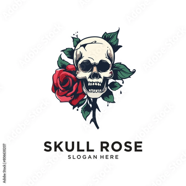 Obraz skull flower rose character logo design vector
