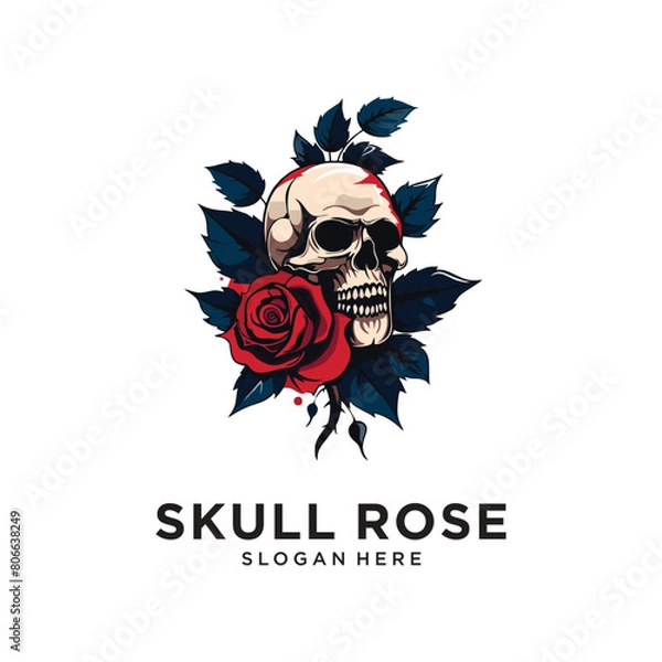 Obraz skull flower rose character logo design vector