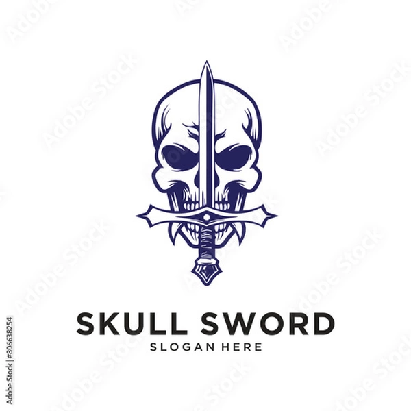 Obraz skull sword character logo design vector