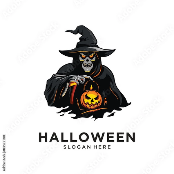 Obraz halloween pumpkin character logo design vector