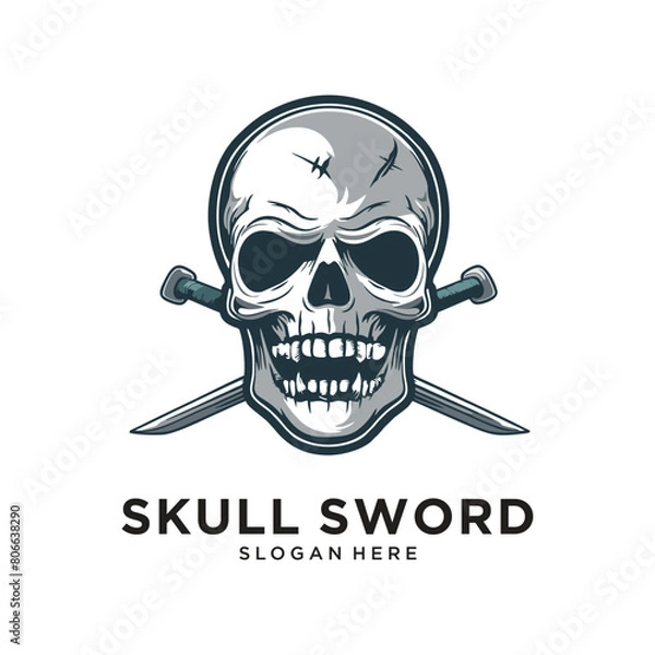 Obraz skull sword character logo design vector