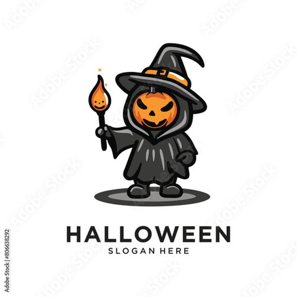 Obraz halloween pumpkin character logo design vector