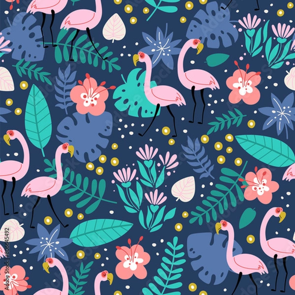 Fototapeta Holidays seamless  background with flamingo