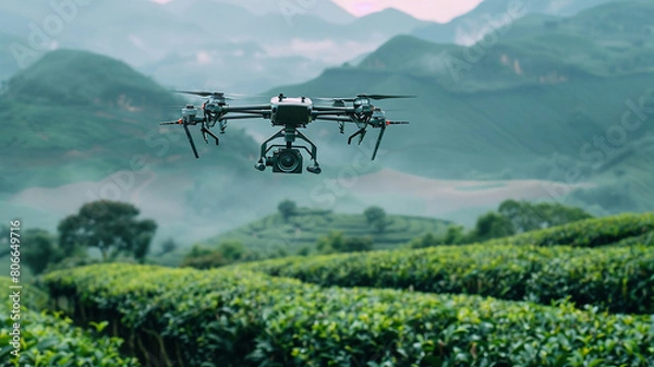 Fototapeta Drone With a camera flying over a tea