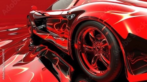 Obraz Car paint finish with an abstract flame pattern in red and black.
