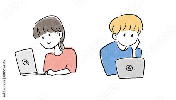 Fototapeta パソコンで調べ物をする人のイラスト