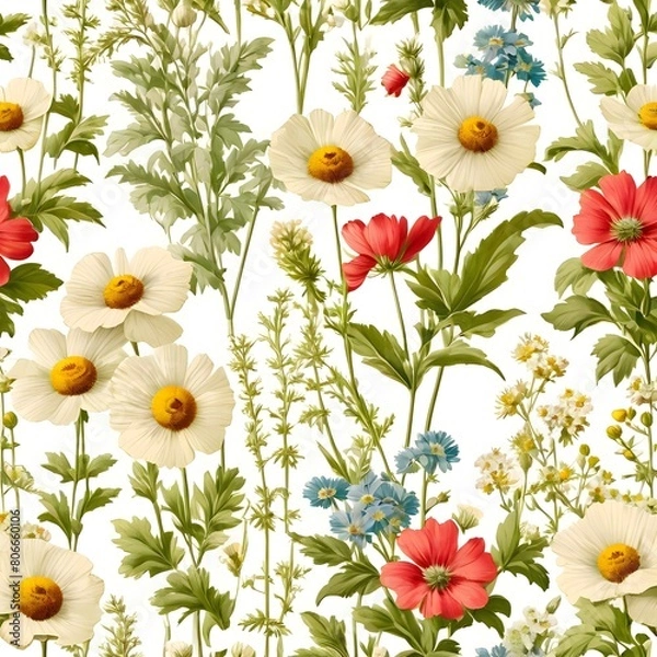 Fototapeta Vintage-style paper with wildflowers on it, tag -Generative AI
