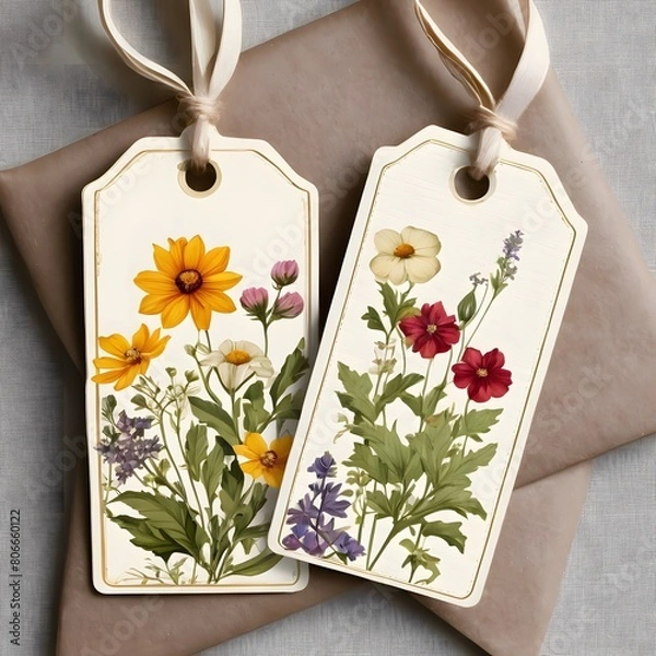 Fototapeta Vintage-style paper with wildflowers on it, tag -Generative AI
