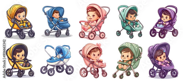 Fototapeta Stroller with baby Illustration, Clipart Bundle, png, generated ai