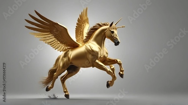 Obraz Golden flying horse Pegasus isolated on white background