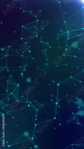 Obraz Portrait Blue plexus particles molecules space particle form, futuristic neon graphic Background, 3D technology shape background