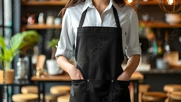 Obraz Mockup design of a blank black and white apron for shop branding. Concept Shop Branding, Apron Mockup, Black and White Design, Retail Display, Brand Identity
