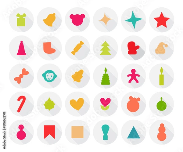 Obraz Set of Christmas Icons Isolated. Flat Style with Long Shadows