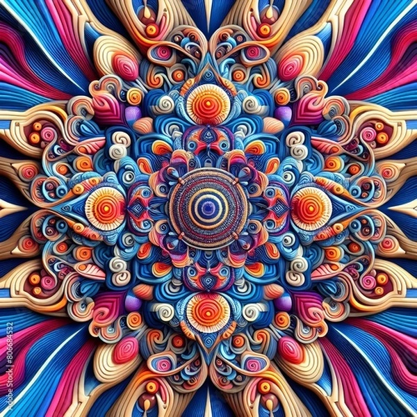 Fototapeta abstract background with circles, abstraction, abstract background, a mesmerizing and psychedelic pattern using 3D shapes and colors.
