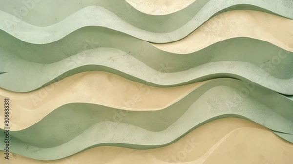Fototapeta Textured sandpaper with an abstract sand dune motif in sage green and beige.