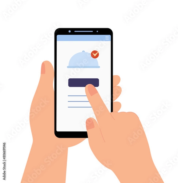Fototapeta Hand holds and using a smartphone