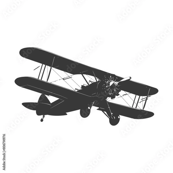 Fototapeta Silhouette Biplane Aircraft black color only
