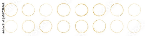 Fototapeta Golden round frames of various shapes. Thin shiny circle brush. Design template. Vector illustration