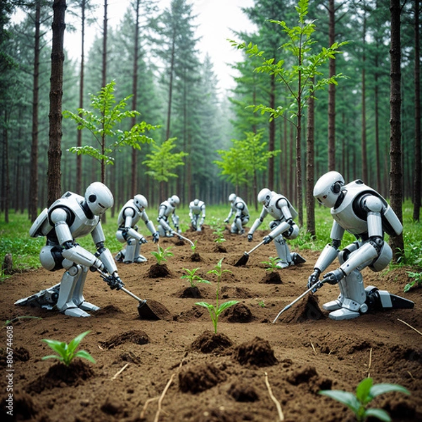 Obraz robots trees are being planted